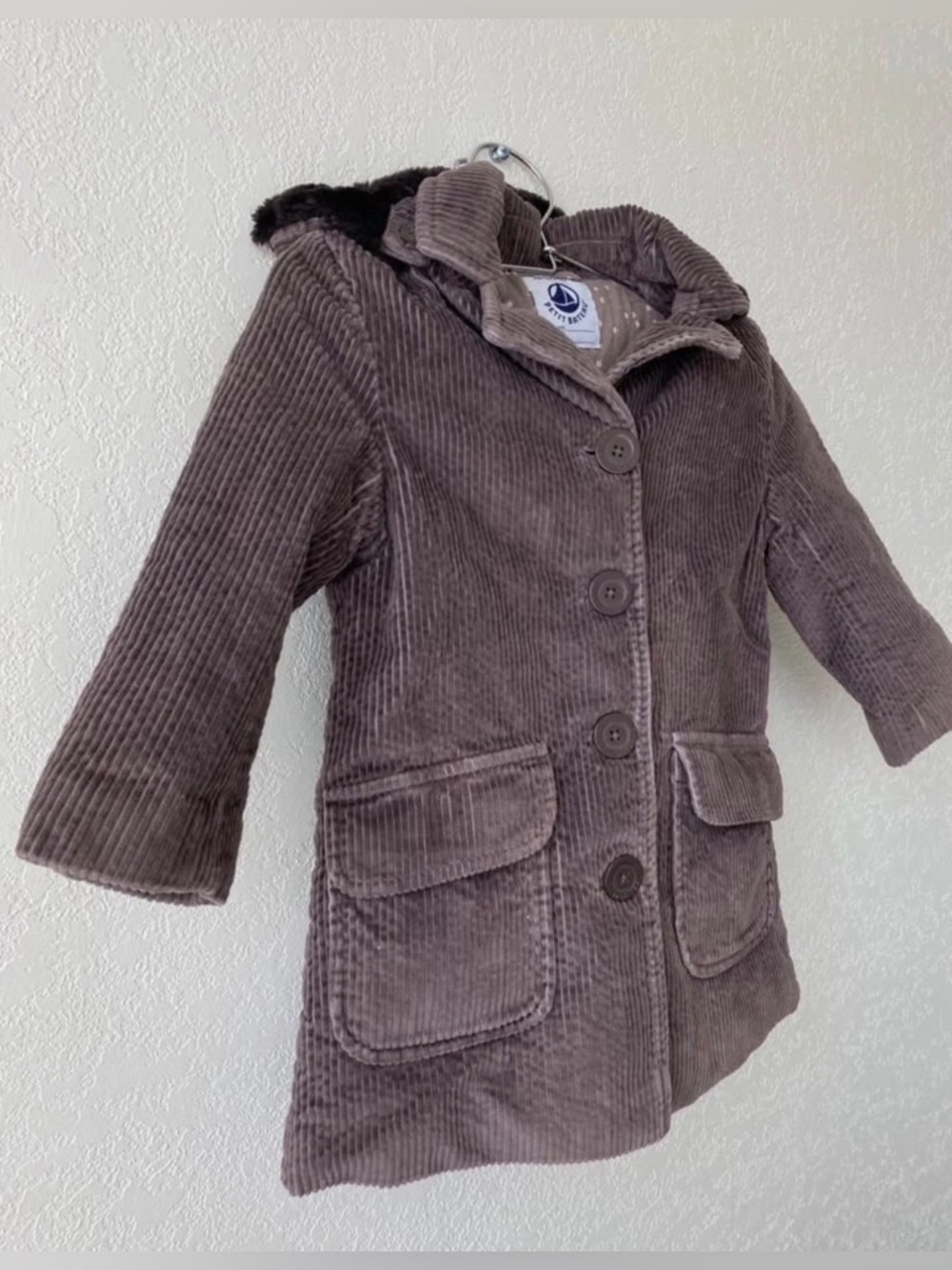 Petit Bateau Brown Corduroy Pea Coat Size: 3 Years / 94 cm - Picture 2 of 8